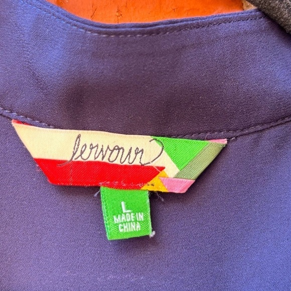 Fervour Womens Large Blue Roll Tab Vneck Popover Chiffon Career Top - Picture 5 of 9